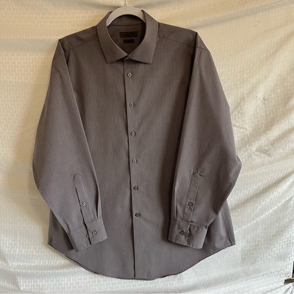 CK Calvin Klein Slim Fit Non Iron Button Up Long Sleeve Shirt Purple Gray 17 1/2 - Picture 2 of 9